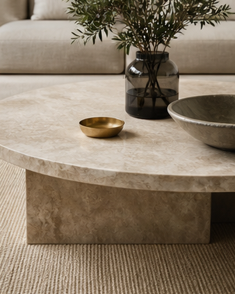 Travertine table detail
